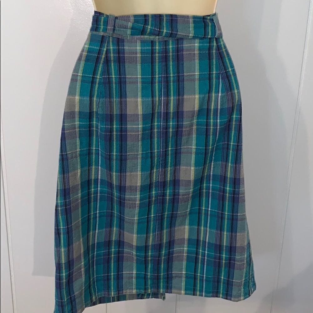 Vtg 80s blue/green plaid madras cloth skirt - Picture 6 of 8
